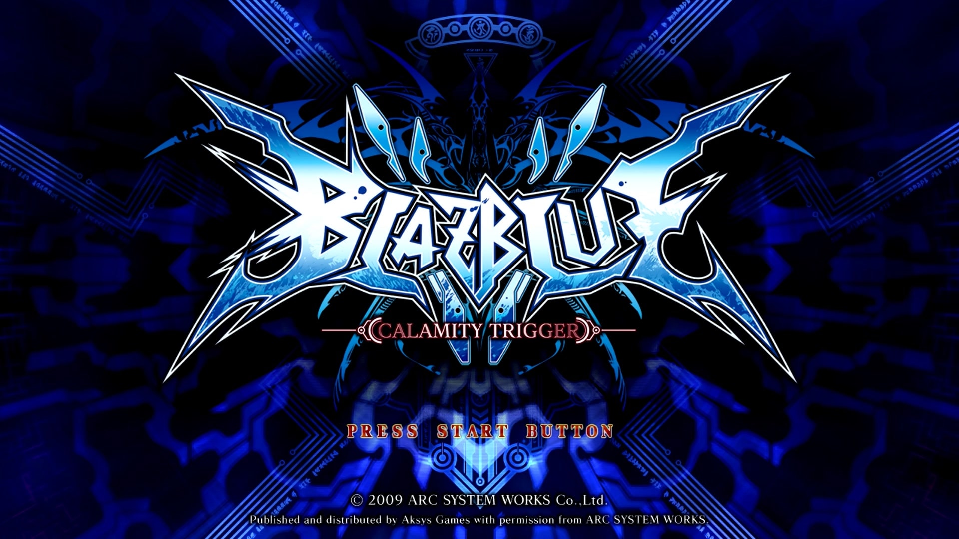 BlazBlue: Calamity Trigger title screen for Xbox 360